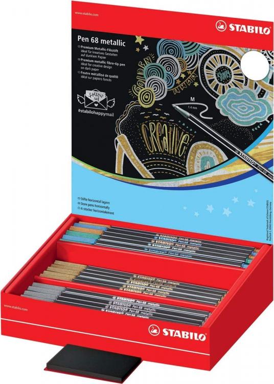 Stabilo Pennarelli Pen 68 Metallic Espositore 60 Pezzi Blocchetto Ufficio Scuola