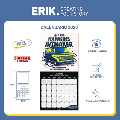 Calendario 2026 (Stranger Things) da Muro/Parete 30X30 con Gadget + Poster da Parete in Regalo - Licenza ufficiale