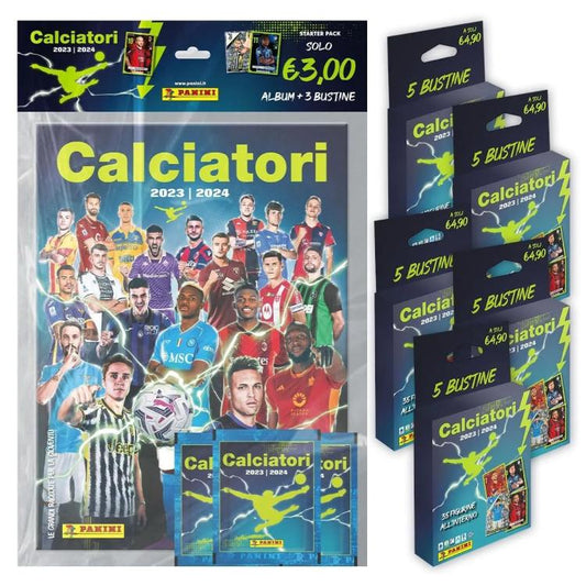 CALCIATORI PANINI 2023-2024 STARTER PACK ALBUM + 28 BUSTINE CALCIO SERIE A NUOVO