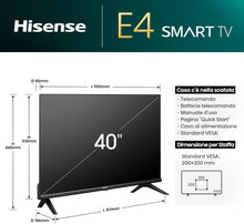 Hisense Smart Tv 40" Vidaa 40E43Nt Full Hd Led Android Wi-Fi Hdmi Usb Hdr Nero