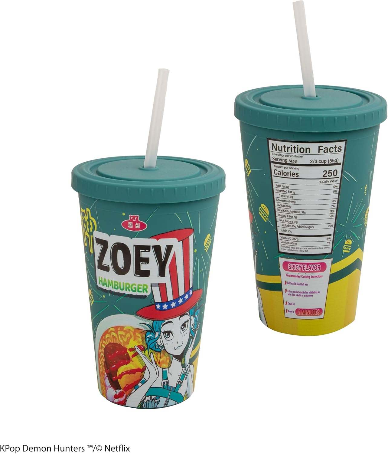 Cinereplicas - Kpop Demon Hunters - Bicchiere con Cannuccia e Coperchio 475 ml (Zoey Hamburger) Tazza Licenza Ufficiale
