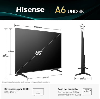 Hisense Smart TV 65" UHD 4K Ultra HD 65A6Q Led Android Wi-Fi Hdmi Hdr