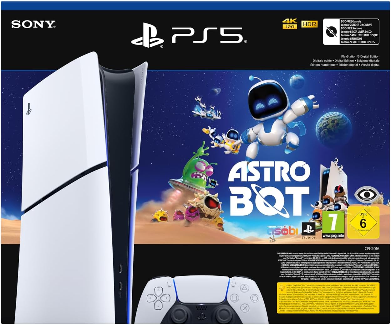 Sony Console Playstation 5 Digital Slim White 1Tb + Astrobot Ps5 Ssd Bianca