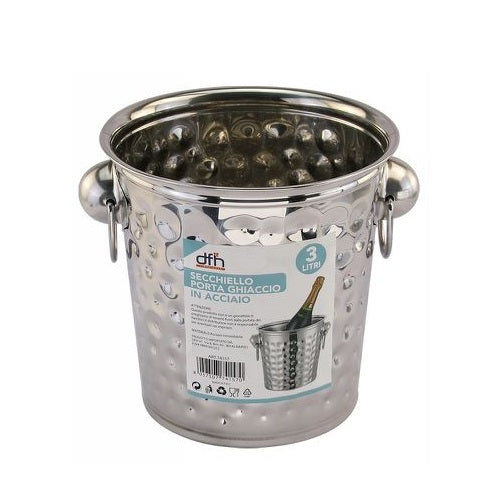Secchio Per Champagne Secchiello 3L Porta Ghiaccio Da Tavola Acciaio Martellato