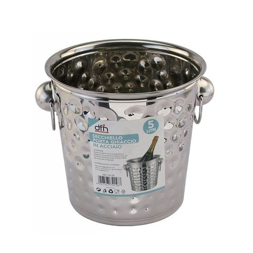 Secchio Per Champagne Secchiello 5L Porta Ghiaccio Da Tavola Acciaio Martellato