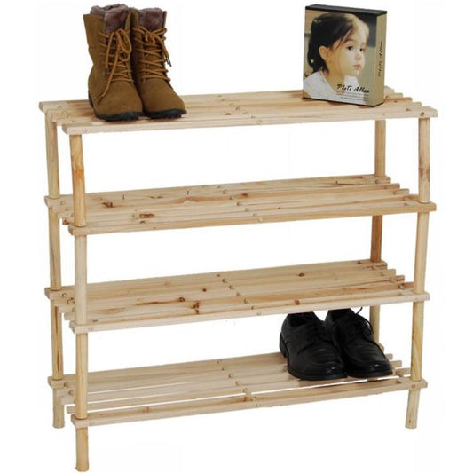 Scarpiera In Legno 4 Ripiani Salvaspazio Scaffale Scarpe Portascarpe 67X63X27Cm