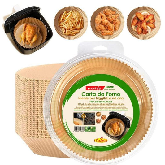 CARTA FORNO TONDO PER FRIGGITRICE AD ARIA BIO CARTAFORNO 50pz MONOUSO Ø 20x4.5cm