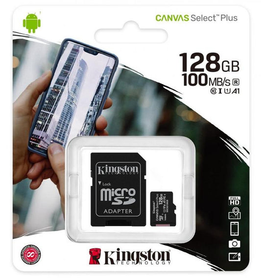 Kingston Micro Sd 128Gb + Adattatore Canvas Plus Sdcs2 32Gb Classe 10 100Mb/S