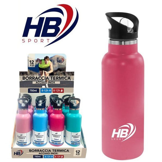 BORRACCIA TERMICA ACCIAIO INOX 550ml BOTTIGLIA CON CANNUCCIA BEVANDE THERMOS 12h