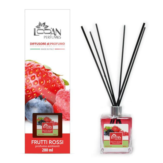 Looan Profumatore Ambiente Bastoncini 280Ml Diffusore Profumo Casa Frutti Rossi