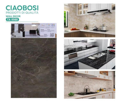 ADESIVO CARTA DA PARATO 3D EFFETTO MARMO GRIGIO PANNELLO SPUGNA 30X60CM |TX-9580