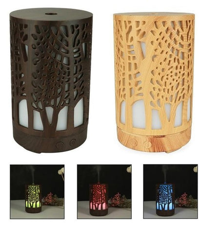 DIFFUSORE AROMI OLI ESSENZIALI 7 LED AROMATERAPIA ULTRASUONI LEGNO CROMOTERAPIA