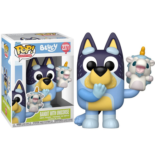 Funko Pop ! Animation Bluey - (2371)  Bandit w/Unicorse - Figure Papà 9Cm (PREORDER)