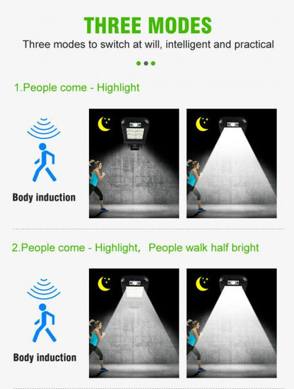 Faretto Lampione Solare 150 Led Cob Da Esterno A Parete Con Sensore Telecomando