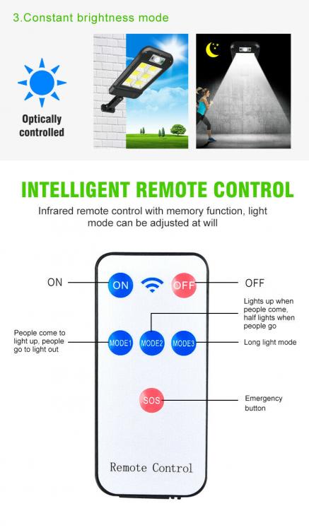 Faretto Lampione Solare 150 Led Cob Da Esterno A Parete Con Sensore Telecomando