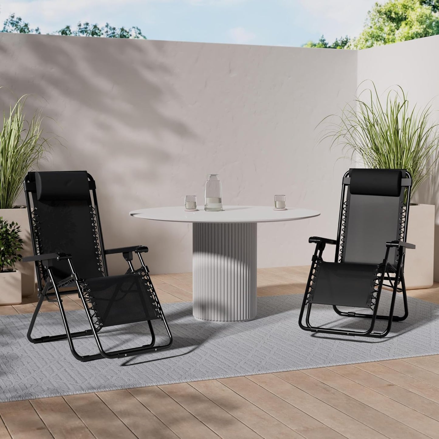 Sedia Sdraio da Giardino Pieghevole Poltrona Reclinabile Zero Gravity Relax Salvaspazio Tessuto in Textilene (Nero)