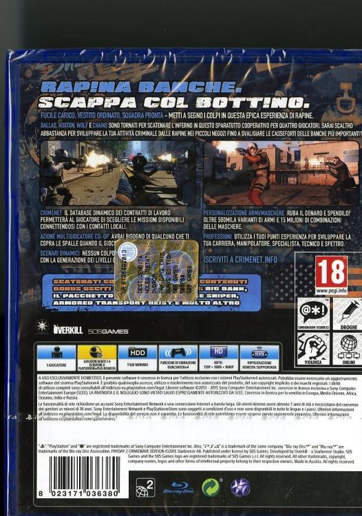 Payday 2 Crimewave Edition Ps4 Gioco Italiano Playstation 4 Videogioco Pal Ita
