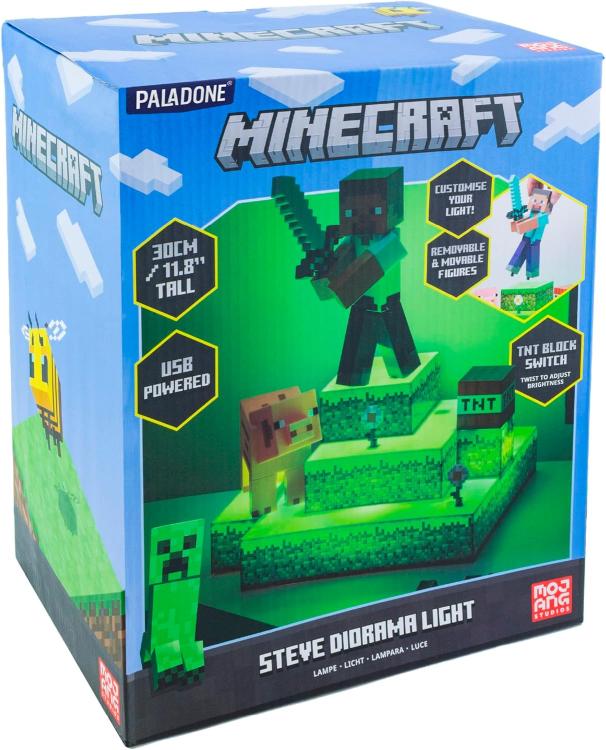 Paladone Lampada Minecraft Figura Steve Diorama Light 30Cm Luce Led Da Notte 3D