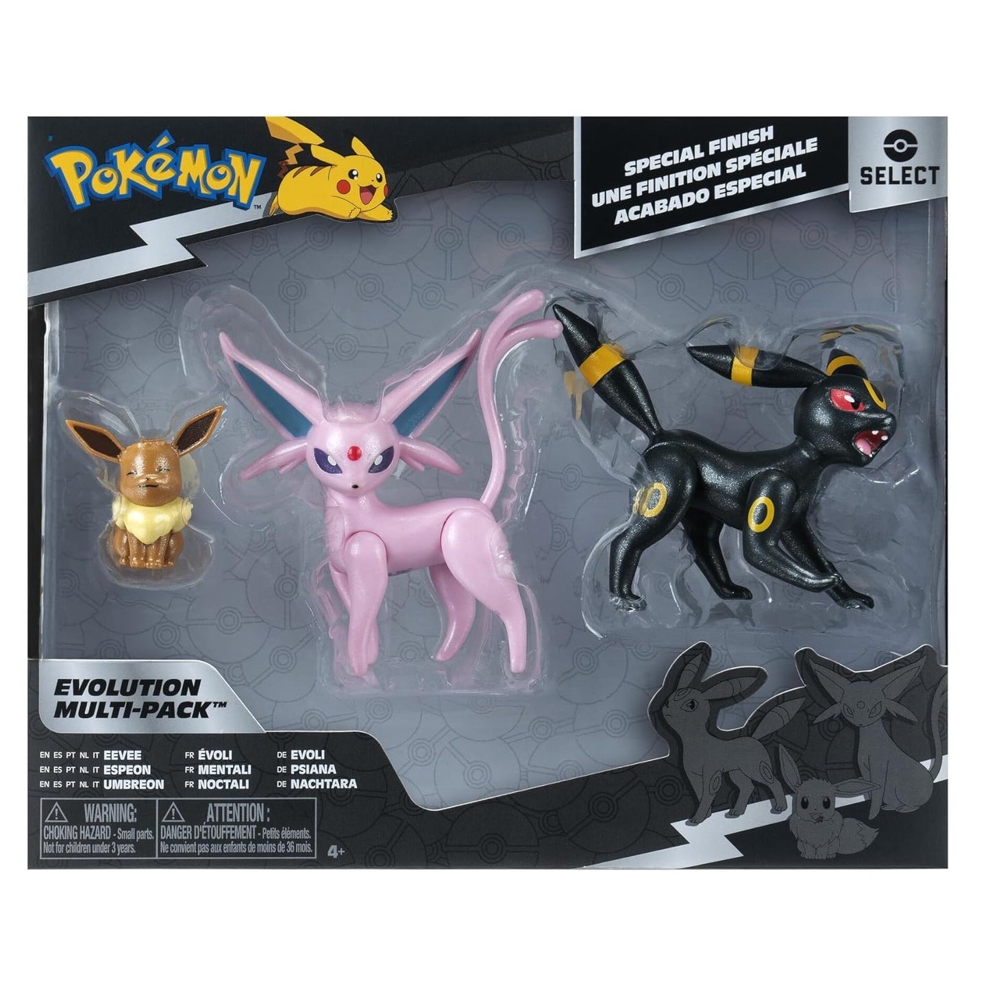 Jazwares - Pokemon Select Evolution Multi-Pack (Eevee, Umbreon, Espeon) - Vinyl Action Figure Statuetta 12 Cm in Vinile da Collezione