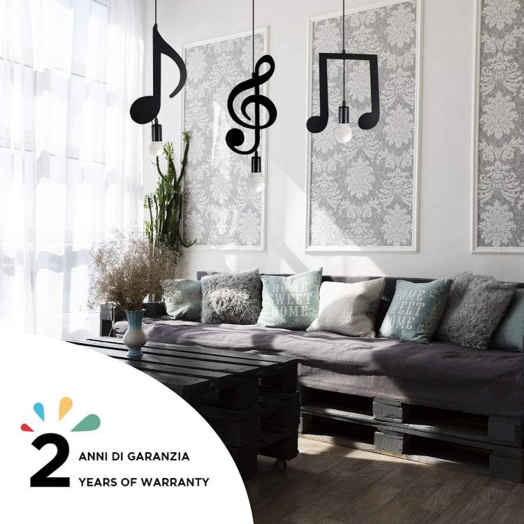 Lampadario A Sospensione Portalampada Nero Led 2 Nota Musicale Moderno E27 B01N3