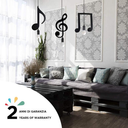 Lampadario A Sospensione Portalampada Nero Led 2 Nota Musicale Moderno E27 B01N3