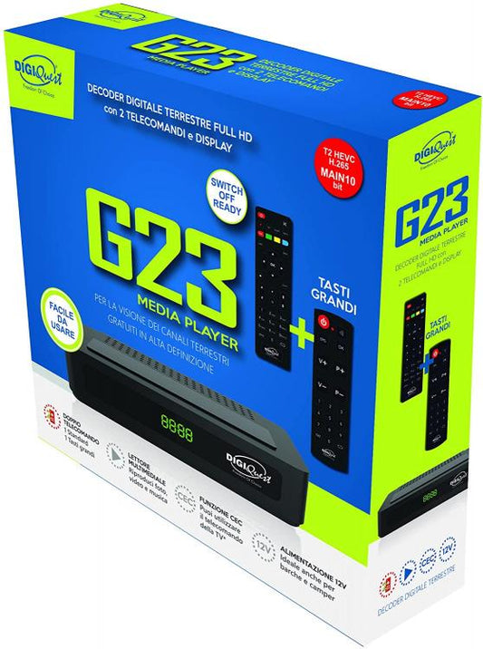 DIGIQUEST DECODER DIGITALE TERRESTRE G23 DVB-T2 HDMI USB FHD DOPPIO TELECOMANDO