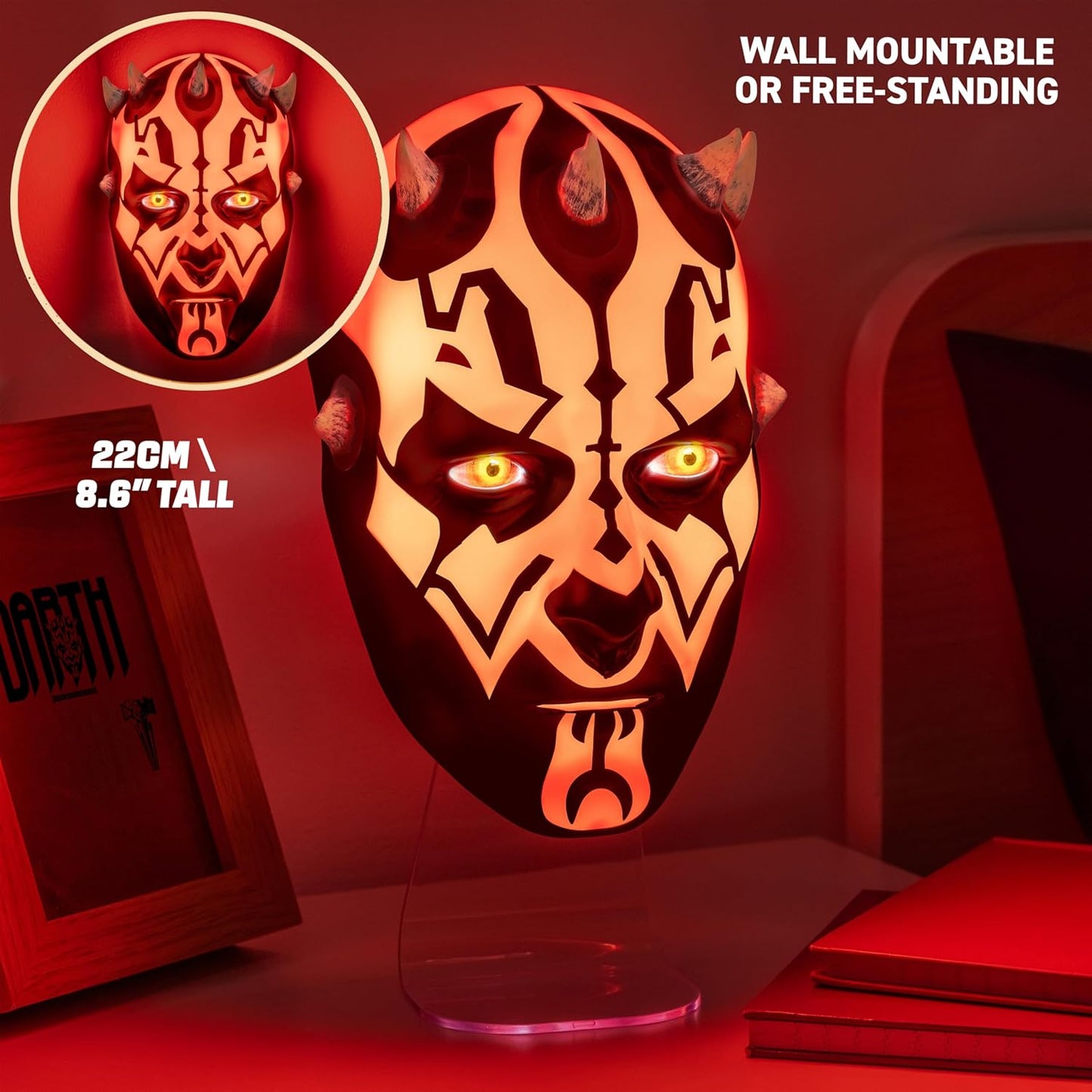 Paladone - Star Wars Darth Maul Light – Lampada da viso a LED, montaggio a parete o da scrivania, luce USB o alimentata a batteria, per camera da letto, set di giochi e collezionisti