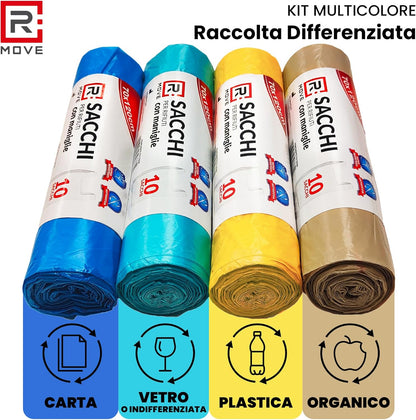 RMOVE 40 Sacchi Spazzatura 70x110 4Rotoli Sacchetti Grandi Differenziata Rifiuti