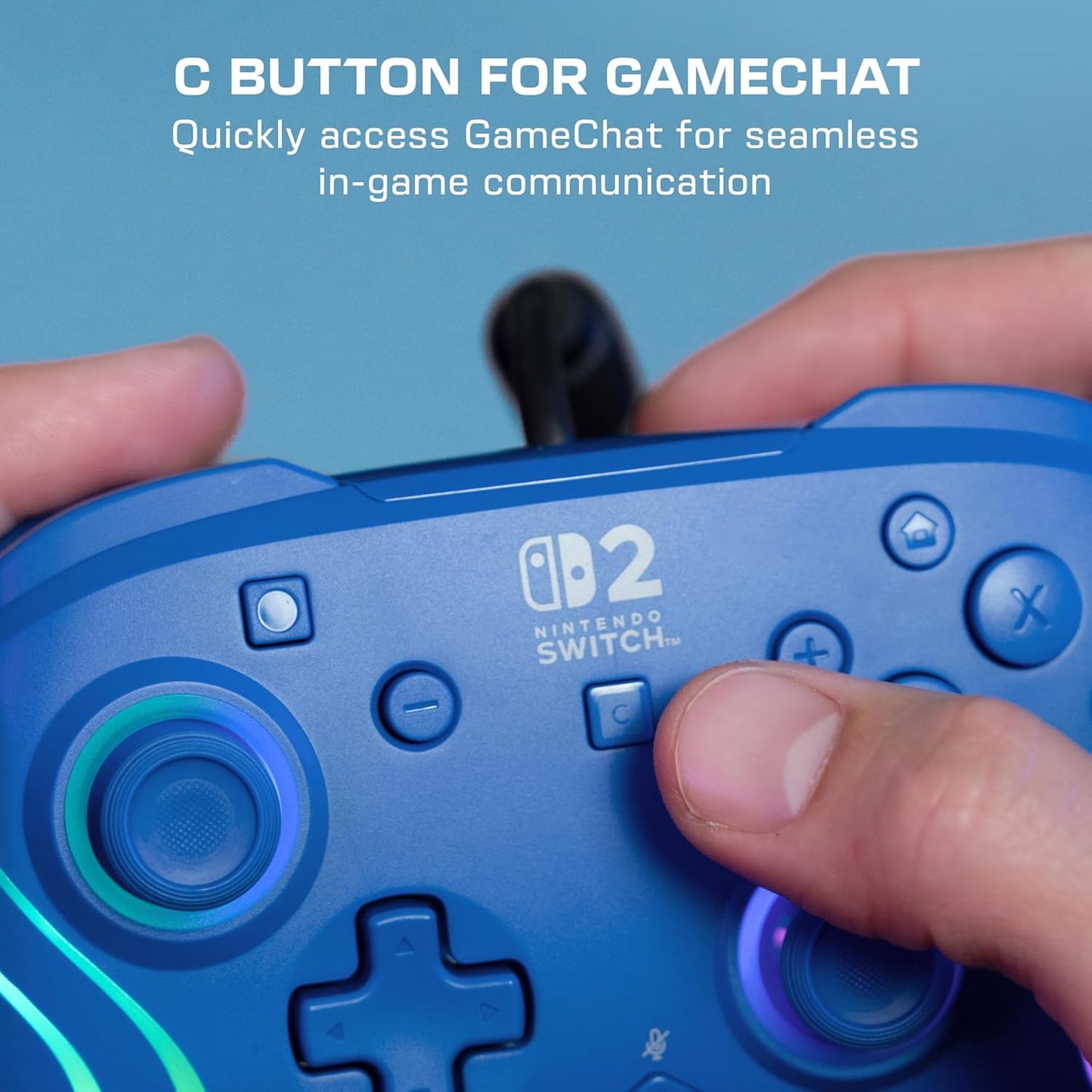 Turtle Beach - Afterglow (Blue) - Controller Wired RGB Retroilluminato Gaming Cablato per Nintendo Switch 2, Funziona anche con Nintendo Switch/Oled (Blu)