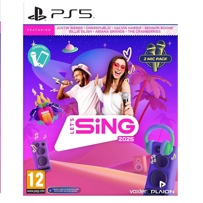 Let's Sing 2025 + 2 Microfoni Bundle Ps5 Videogioco Playstation 5 Nuovo Karaoke