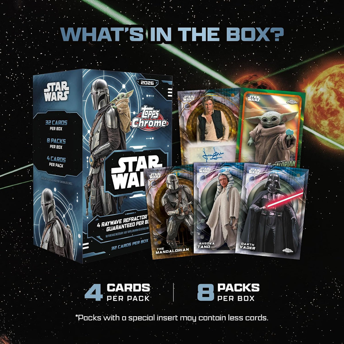 Topps Chrome - Star Wars Value Box 2026 Card Collezionabili 32 Carte Ufficiali - 8 Buste TCG