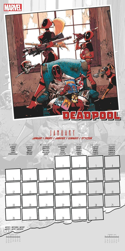 Calendario 2026 (Marvel Deadpool) da Muro/Parete 30X30 con Gadget + Poster da Parete in Regalo - Licenza ufficiale