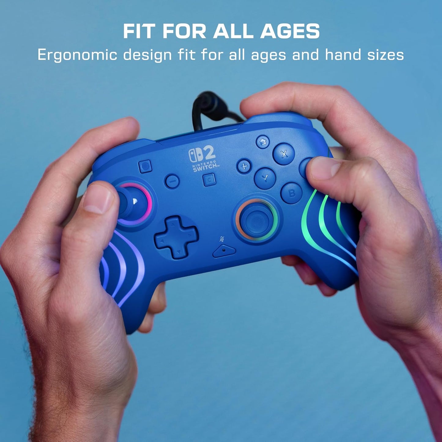 Turtle Beach - Afterglow (Blue) - Controller Wired RGB Retroilluminato Gaming Cablato per Nintendo Switch 2, Funziona anche con Nintendo Switch/Oled (Blu)