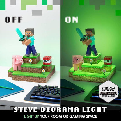 Paladone Lampada Minecraft Figura Steve Diorama Light 30Cm Luce Led Da Notte 3D