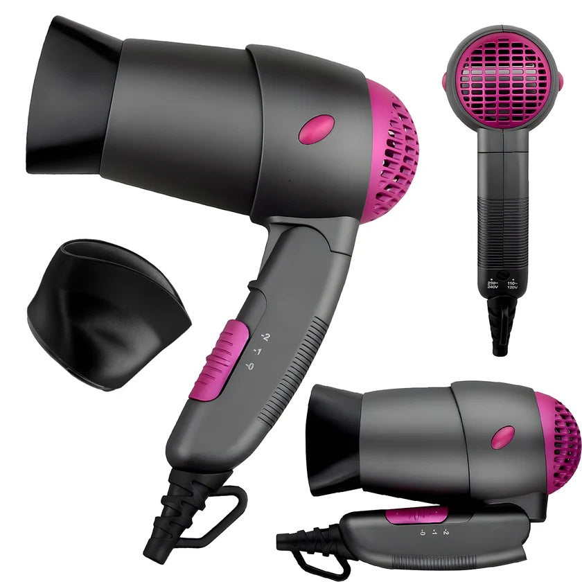 Zephir Asciugacapelli pieghevole 1200W Phon Concentratore Grigio e Rosa ZHB1200