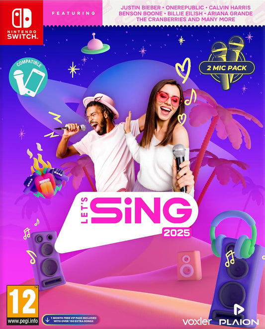 Let's Sing 2025 + 2 Microfoni Bundle Nintendo Switch Gioco Nuovo Karaoke NSW2