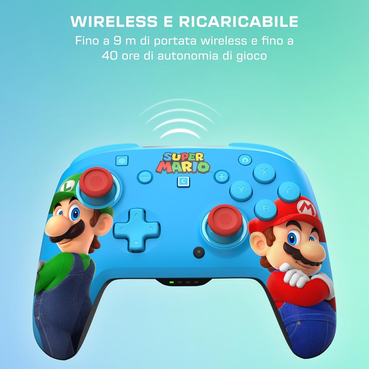 Turtle Beach - Rematch - Super Mario (Mario e Luigi) Illuiminato RGB LED  - Controller da gaming wireless per Nintendo Switch 2, Funziona anche con Nintendo Switch/Oled/Lite - Pulsante C non disponibile.