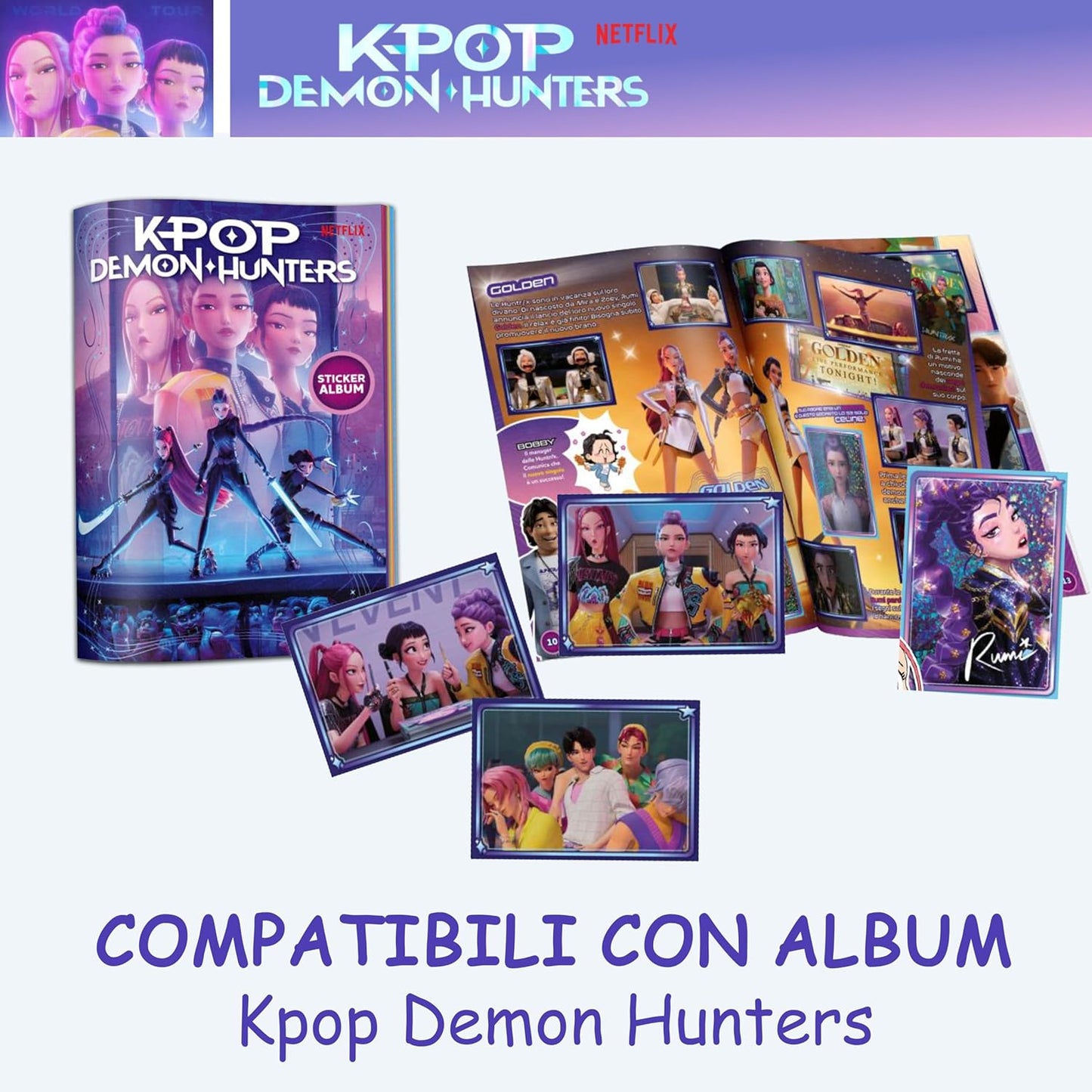 KPop DEMON HUNTERS Album + 10 Bustine di Figurine + Poster - Premium Starter Pack
