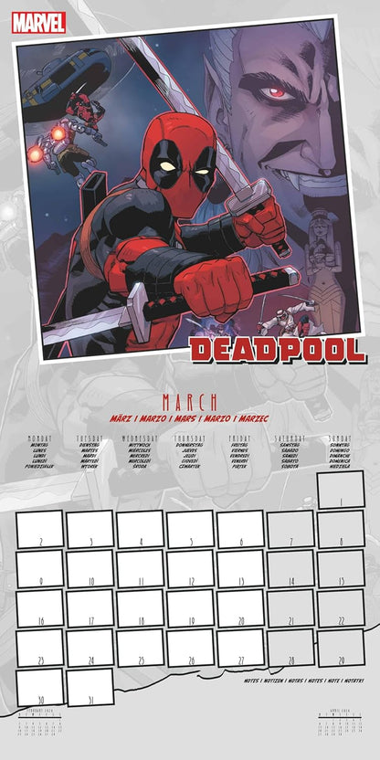 Calendario 2026 (Marvel Deadpool) da Muro/Parete 30X30 con Gadget + Poster da Parete in Regalo - Licenza ufficiale