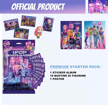 KPop DEMON HUNTERS Album + 10 Bustine di Figurine + Poster - Premium Starter Pack