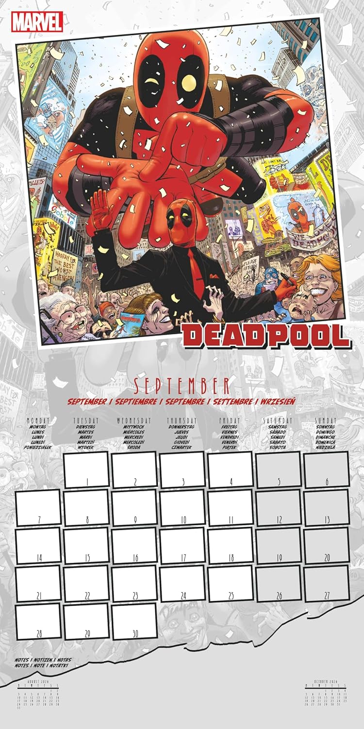 Calendario 2026 (Marvel Deadpool) da Muro/Parete 30X30 con Gadget + Poster da Parete in Regalo - Licenza ufficiale