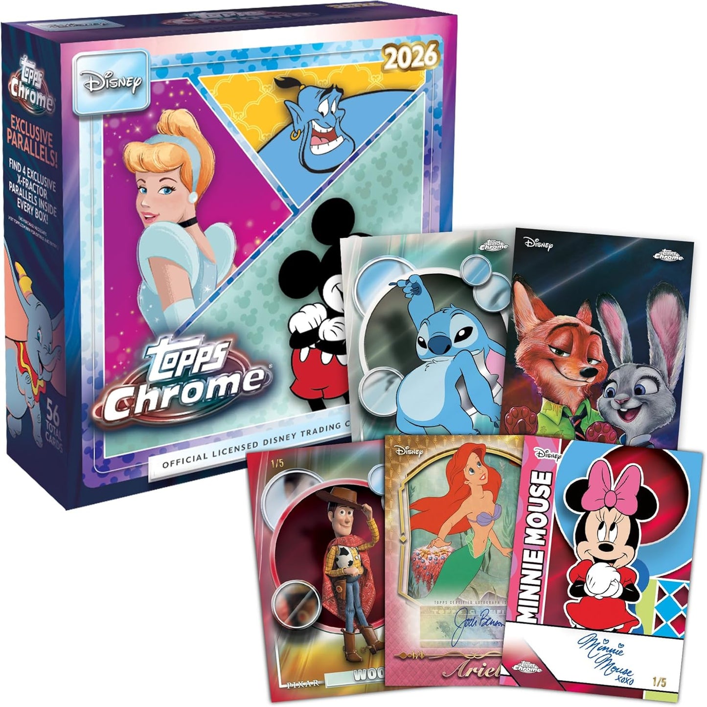 Topps Chrome Disney 2026 Mega Box Card Collezionabili 56 Carte Ufficiali - 8 Buste TCG