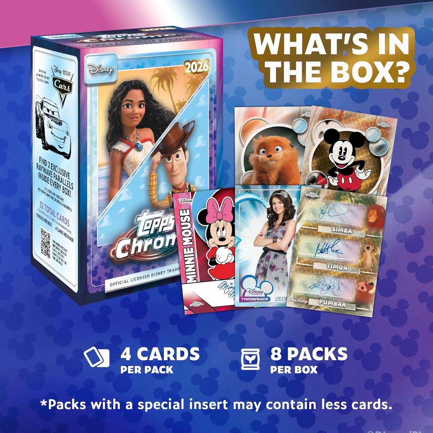 Topps Chrome Disney 2026 Value Box Card Collezionabili 32 Carte Ufficiali - 8 Buste TCG