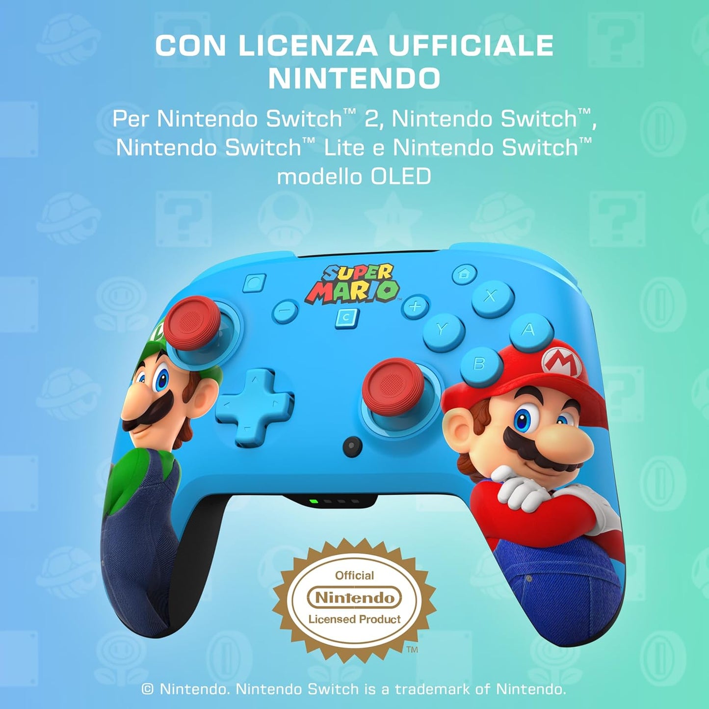 Turtle Beach - Rematch - Super Mario (Mario e Luigi) Illuiminato RGB LED  - Controller da gaming wireless per Nintendo Switch 2, Funziona anche con Nintendo Switch/Oled/Lite - Pulsante C non disponibile.
