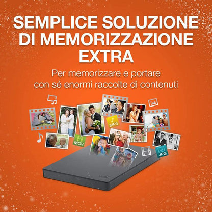 Hard Disk Esterno Seagate HDD Ext 2.5" 2Tb USB 3.0 Memoria PC PS4 Portatile Hd