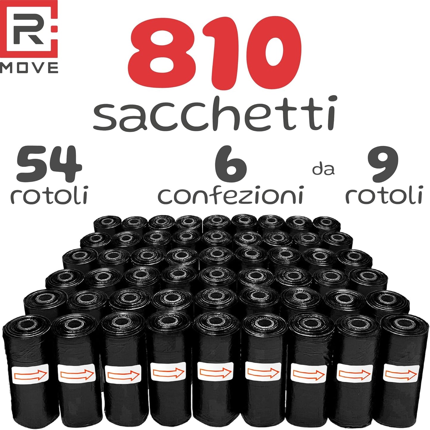 R MOVE Sacchetti Cane Cacca 810 pz (54 Rotoli) - Sacchettini Igienici Per Cani - Buste 30x23 Resistenti Dog
