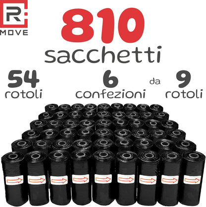 R MOVE Sacchetti Cane Cacca 810 pz (54 Rotoli) - Sacchettini Igienici Per Cani - Buste 30x23 Resistenti Dog