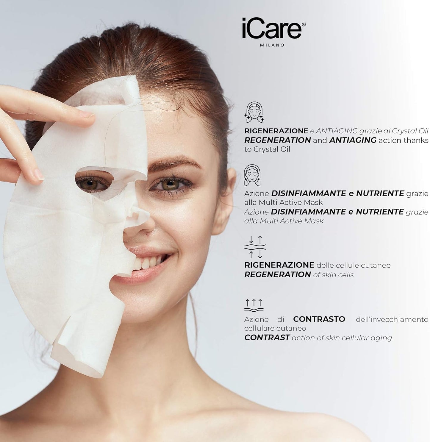 iCare Maschera Viso Idratante 2 Fasi + Crystal Oil Acido Ialuronico Antiage