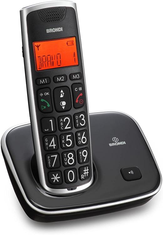 BRONDI BRAVO GOLD2 NERO TELEFONO CORDLESS SENZA FILO PORTATILE UFFICIO CASA