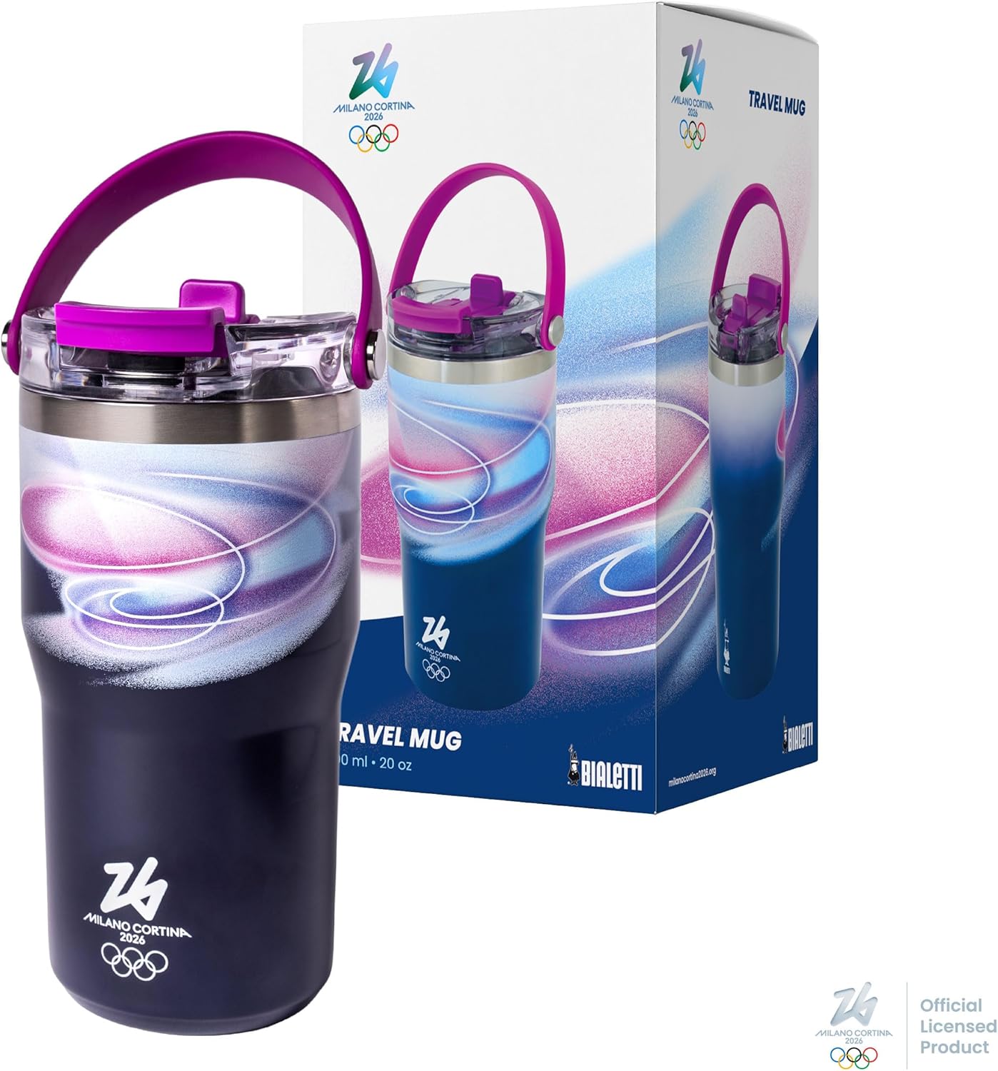 BIALETTI Borraccia Termica Viola Milano Cortina Bottiglia Isotermica Thermal Mug